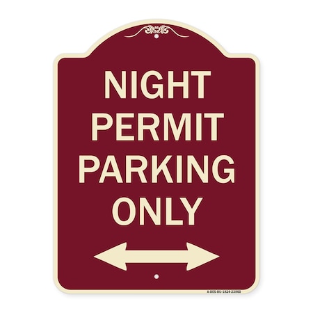 Signmission Night Permit Parking W/ Bi-Directional Arrow Heavy-Gauge Aluminum Sign, 24" x 18", BU-1824-23860 A-DES-BU-1824-23860